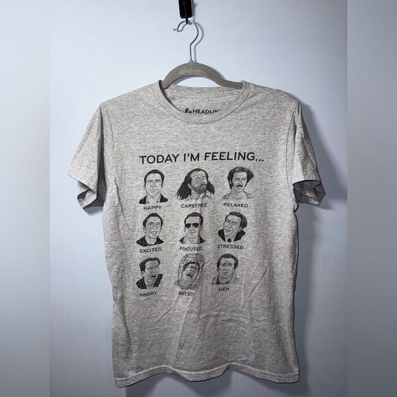 Headline Gray Graphic Nicholas Cage Funny Today I’m feeling T-Shirt Size Small - Picture 1 of 6